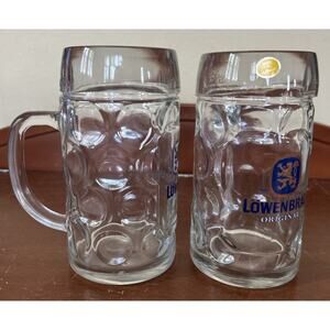 2 New LOWENBRAU ORIGINAL DIMPLED GLASS BEER STEIN (6.5”) Germany 0.5L